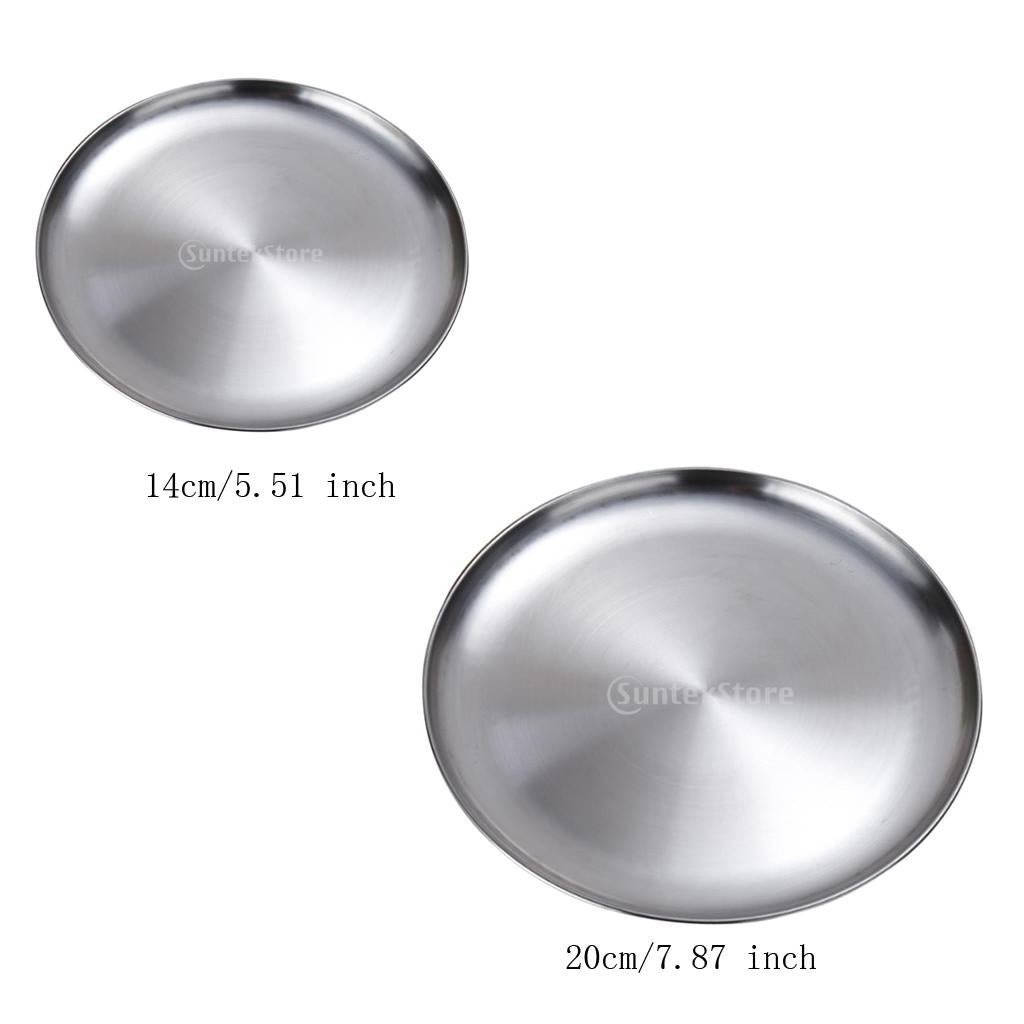 2x Stainless Steel Flat Dish plate Double Insulated Thick Platter for BBQ