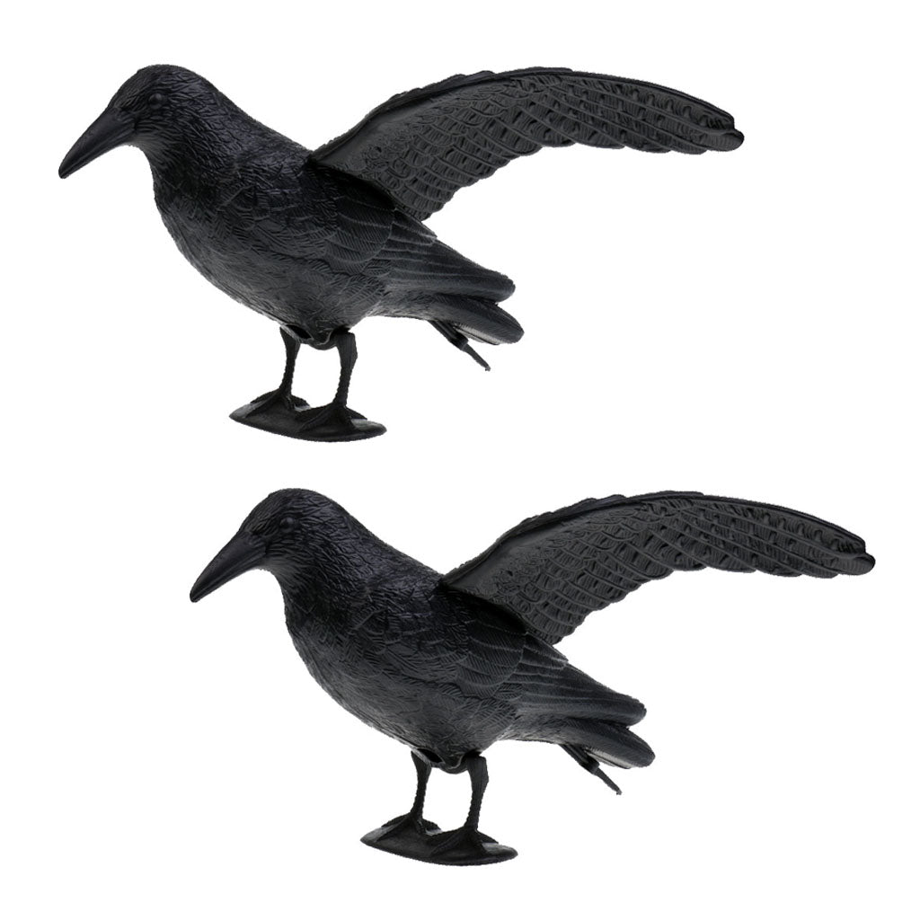 2 Pieces Realistic Full Body Crow Raven Hunting Decoy Scarer Greenhand Gear
