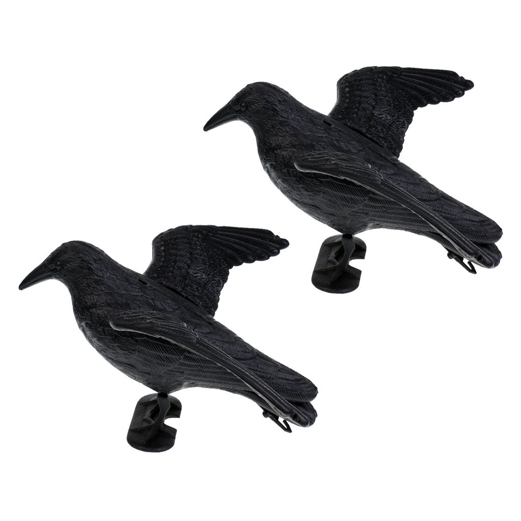 2 Pieces Realistic Full Body Crow Raven Hunting Decoy Scarer Greenhand Gear
