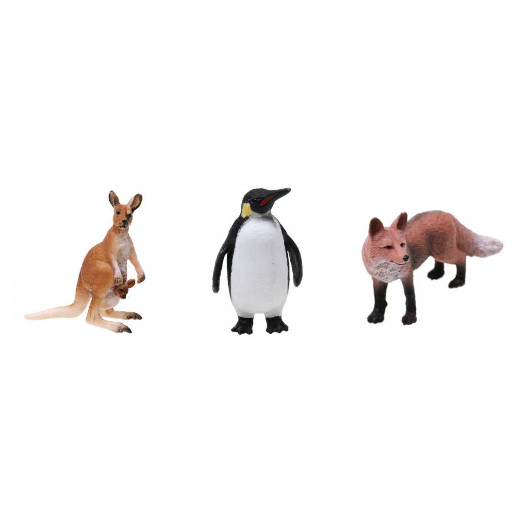 3x Realistic Kangaroo Penguin Wild Animal Model Action Figure Kids Toy