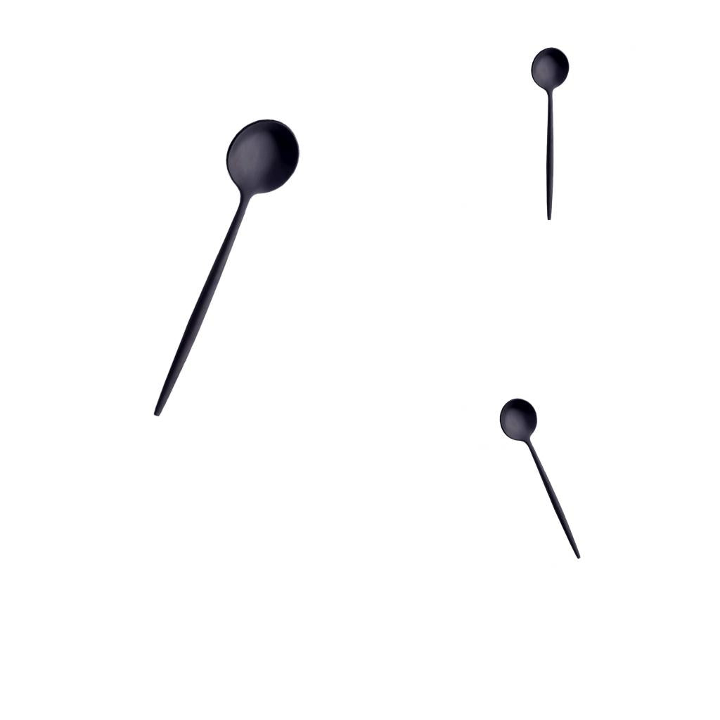 3pcs Flatware Spoon Cutlery Square for Kitchen Dining Bar Hotel Cafe Black
