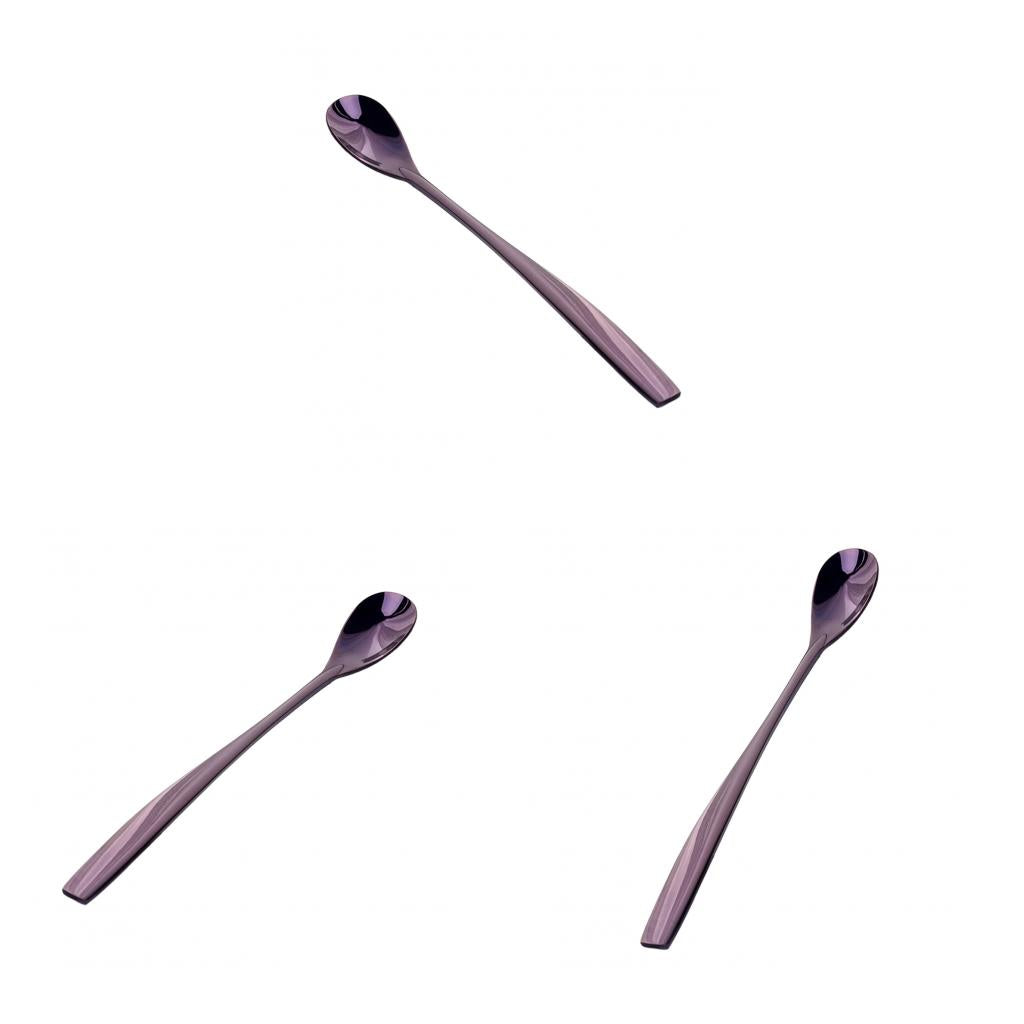 3pcs Stainless Steel Long Handle Spoon for Ice Cream Sundae Coffee Purple