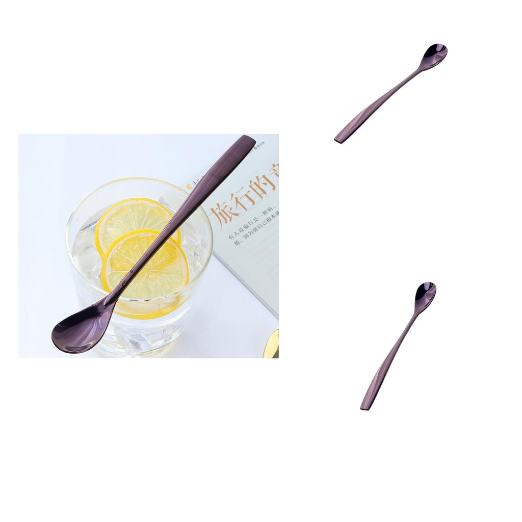 3pcs Stainless Steel Long Handle Spoon for Ice Cream Sundae Coffee Purple