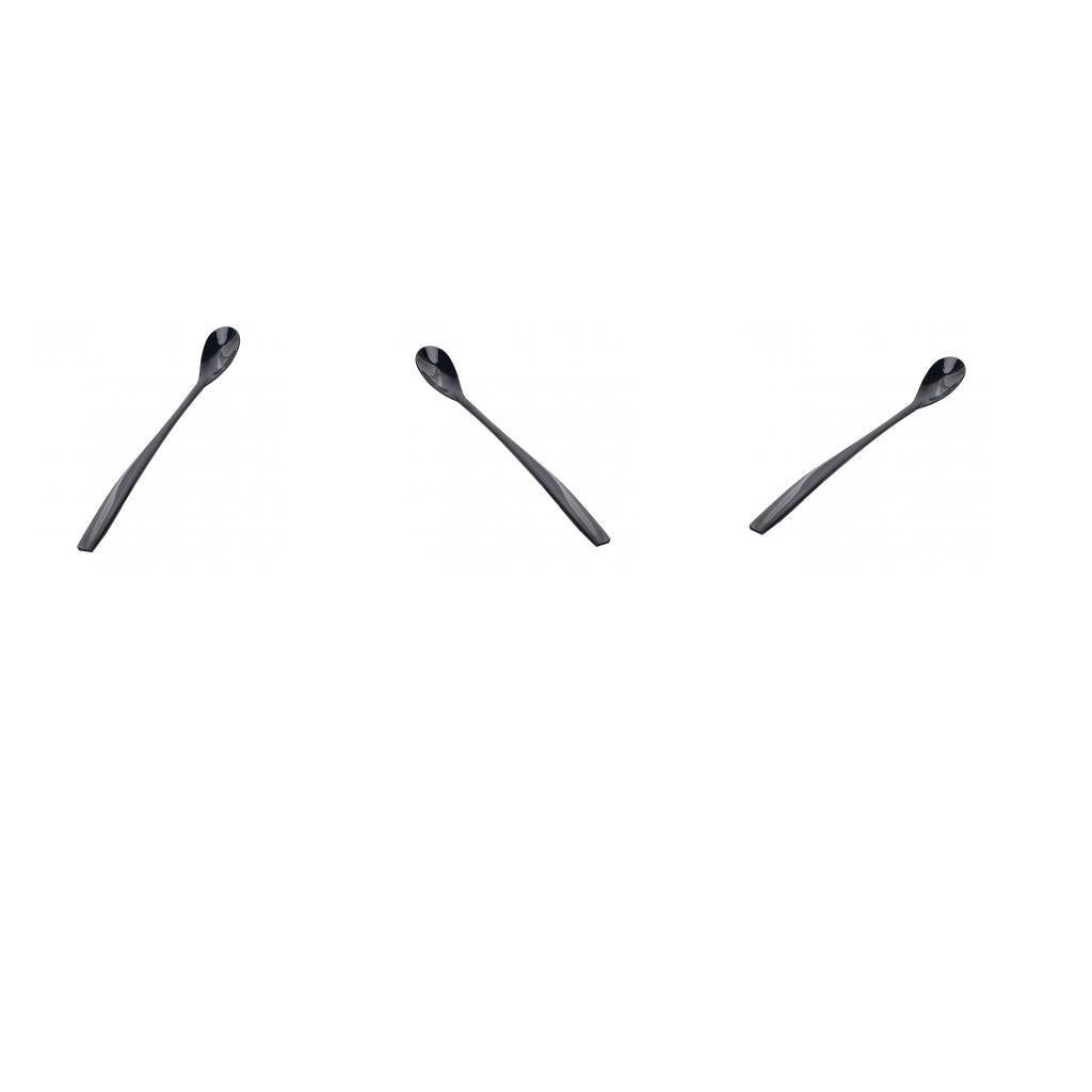 3pcs Stainless Steel Long Handle Spoon for Ice Cream Sundae Coffee Black