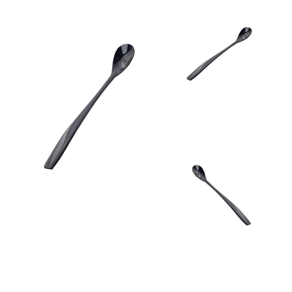 3pcs Stainless Steel Long Handle Spoon for Ice Cream Sundae Coffee Black