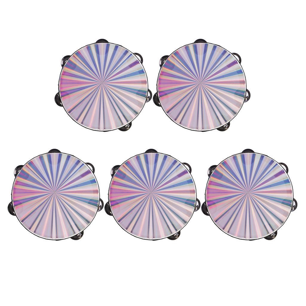 5 Pieces Double Row Jingle Radiant Tambourine Drum Band Accompaniment 8inch