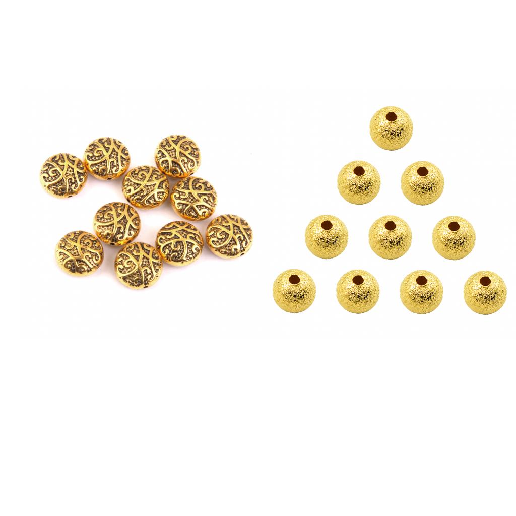 20pcs Round Fashion Hollow Spacer Beads Findings for Jewelry Making Gold