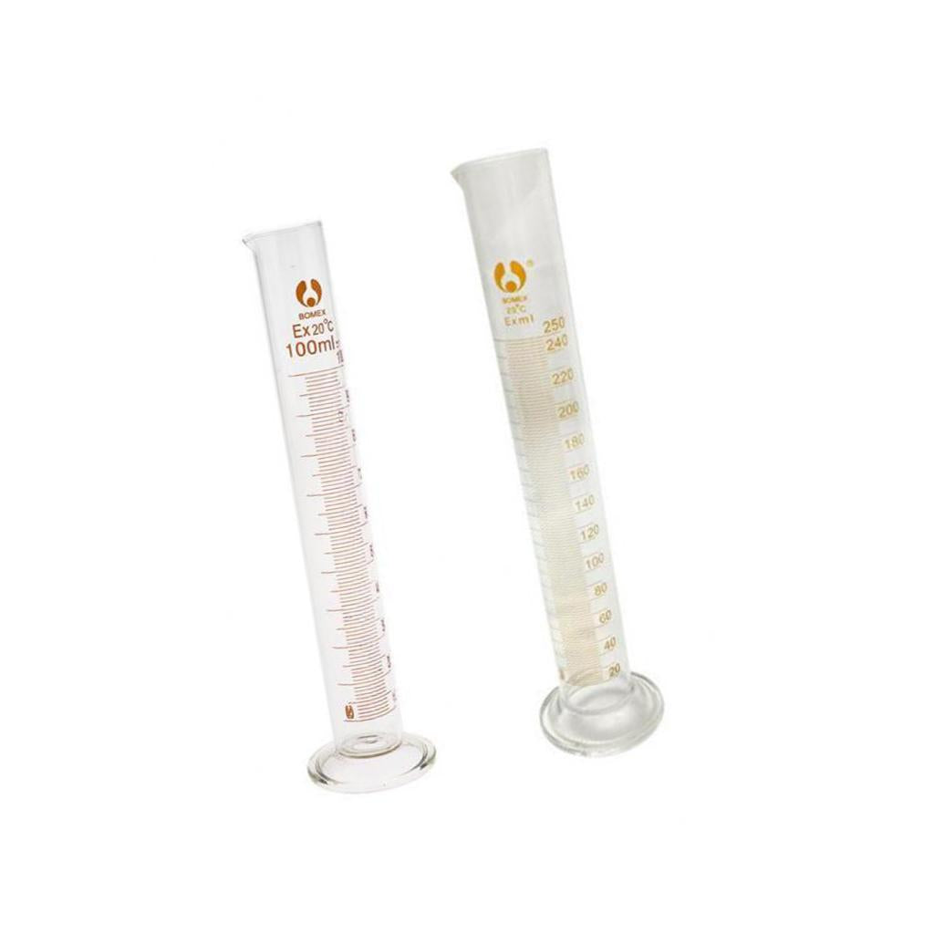 Clear Graduated Glass Measuring Cylinder Chemistry Lab Spout 250ml + 100ml