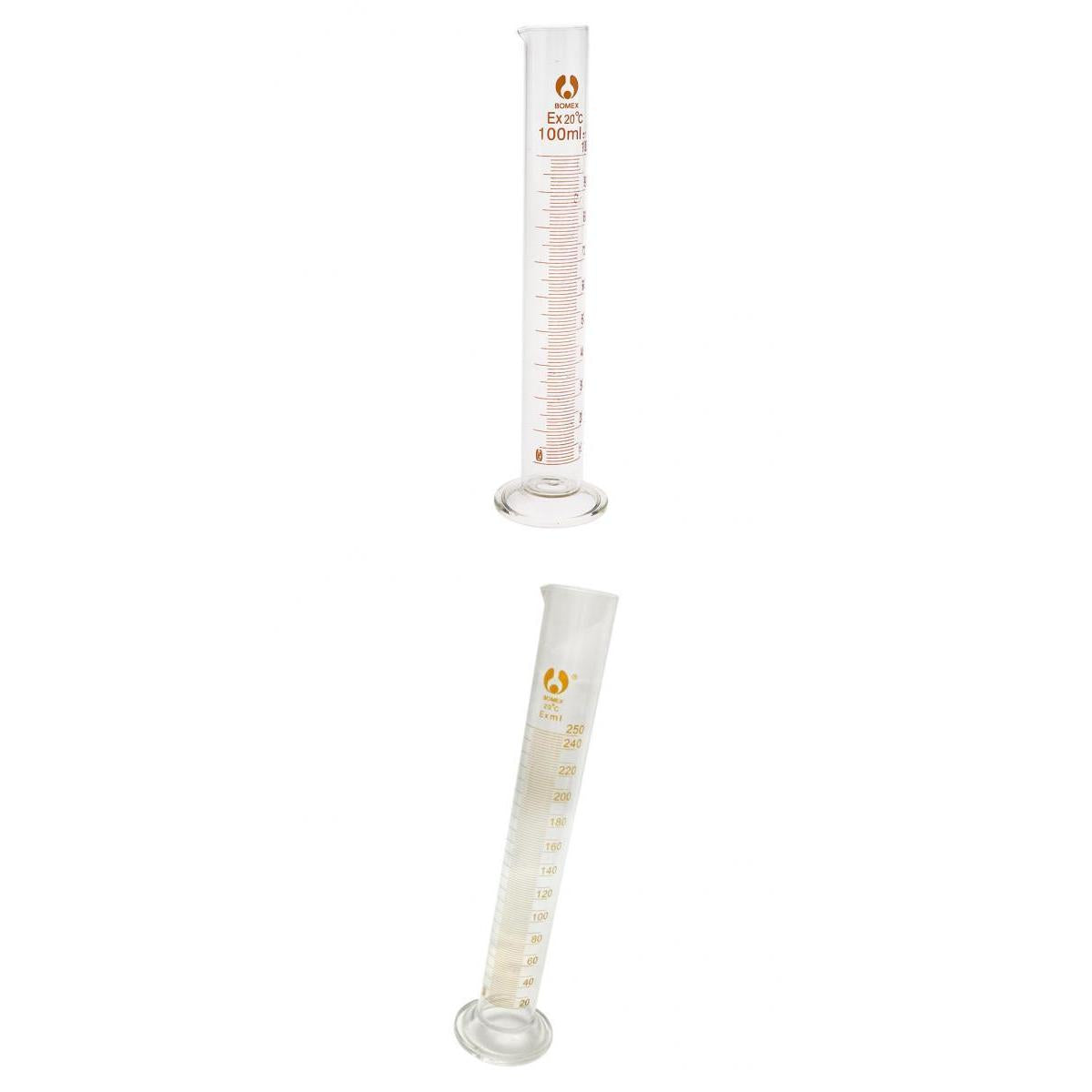 Clear Graduated Glass Measuring Cylinder Chemistry Lab Spout 250ml + 100ml