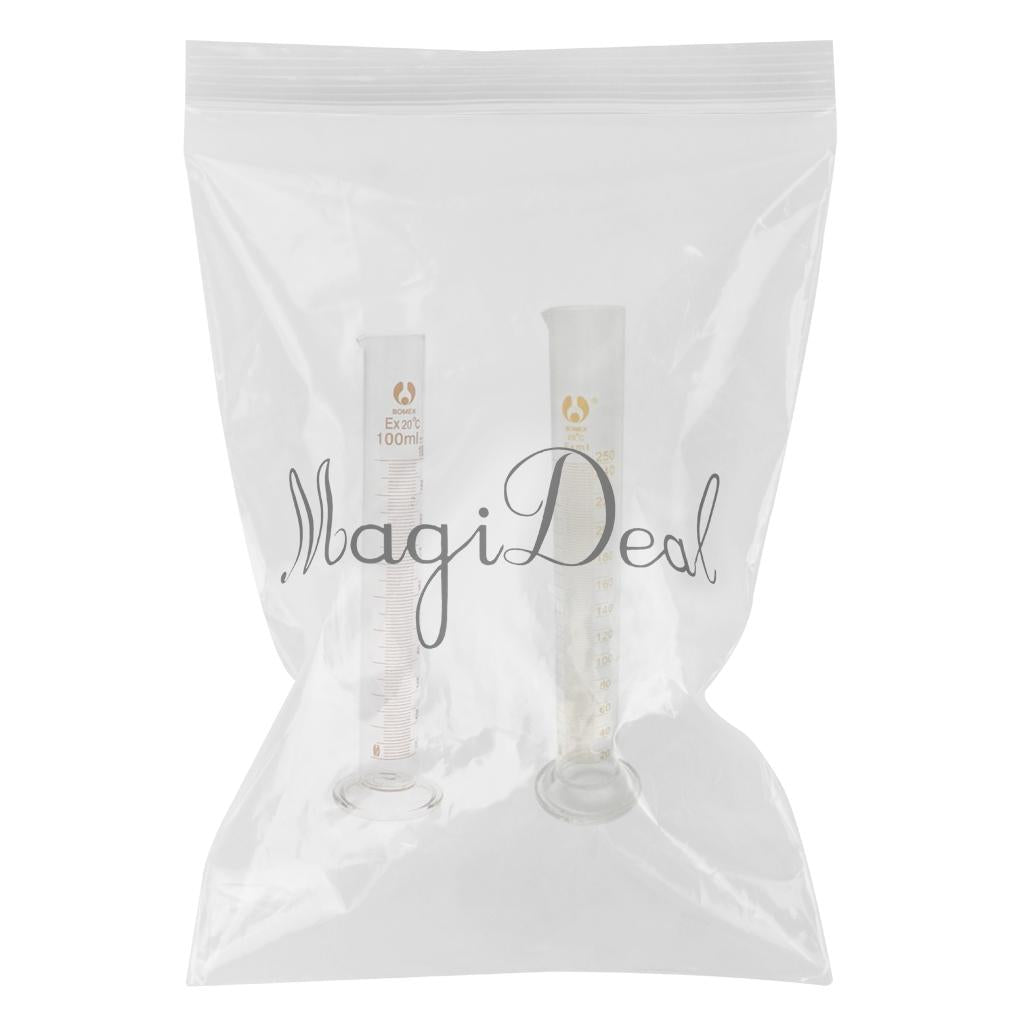 Clear Graduated Glass Measuring Cylinder Chemistry Lab Spout 250ml + 100ml