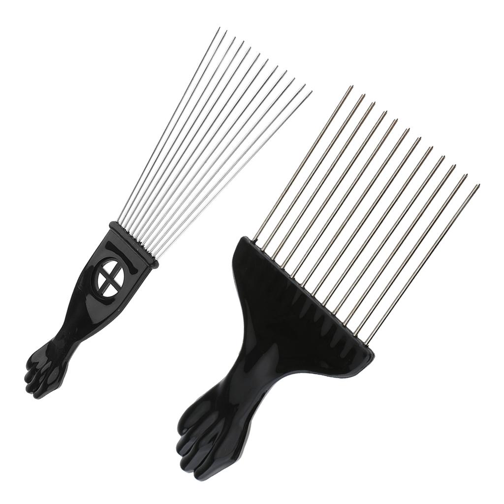 2 Pieces Stainless Steel Salon Barber Afro Hair Pick Brush Comb Hairdressing