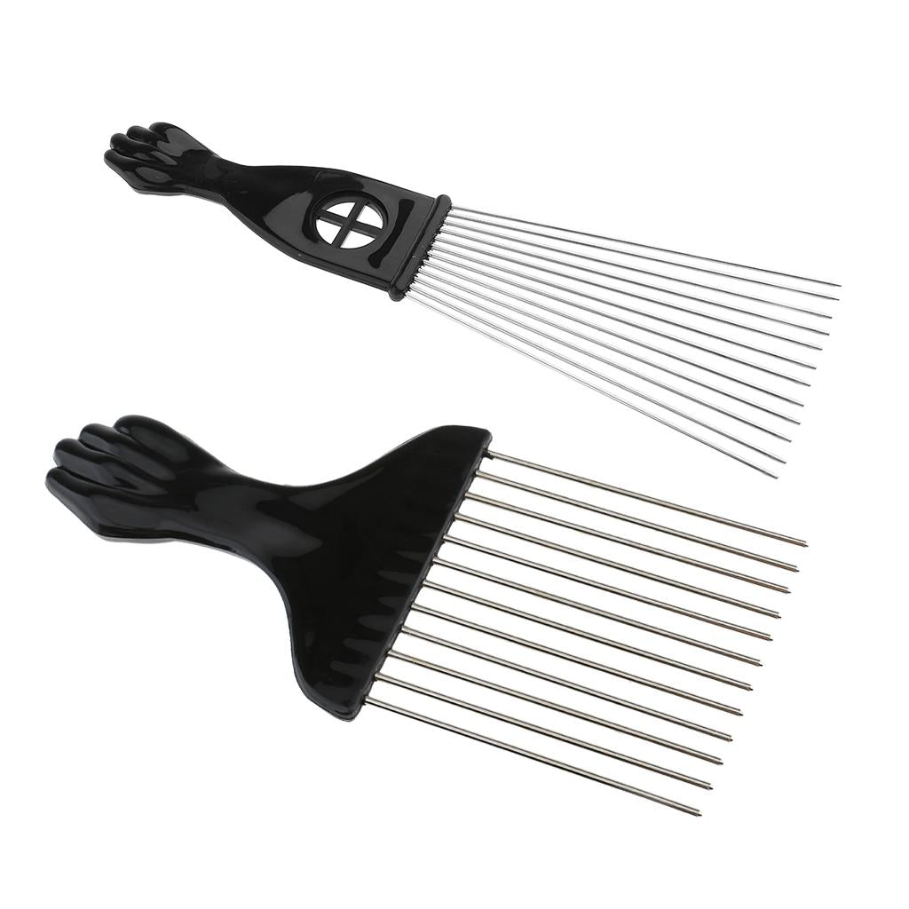 2 Pieces Stainless Steel Salon Barber Afro Hair Pick Brush Comb Hairdressing