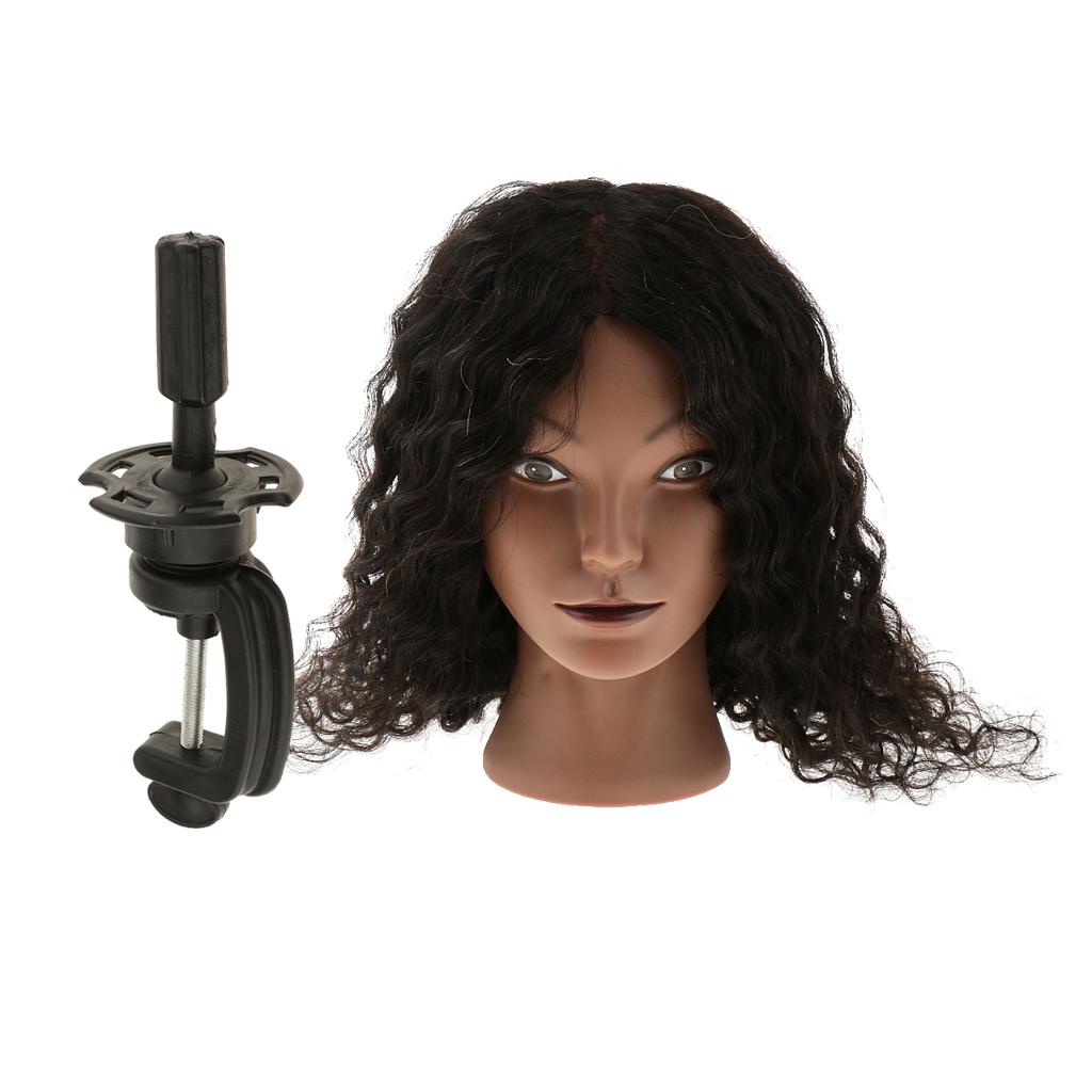 Cosmetology Silicone Human Hair Practice Training Mannequin Head + Clamp