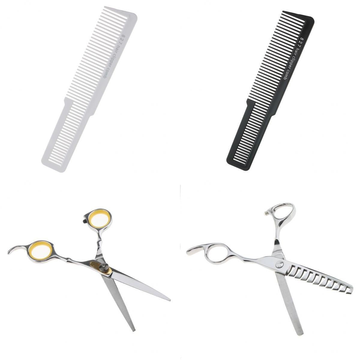 2pcs Flat Top Salon Barber Clipper Comb+2pcs Hair Cutting Thinning Scissors