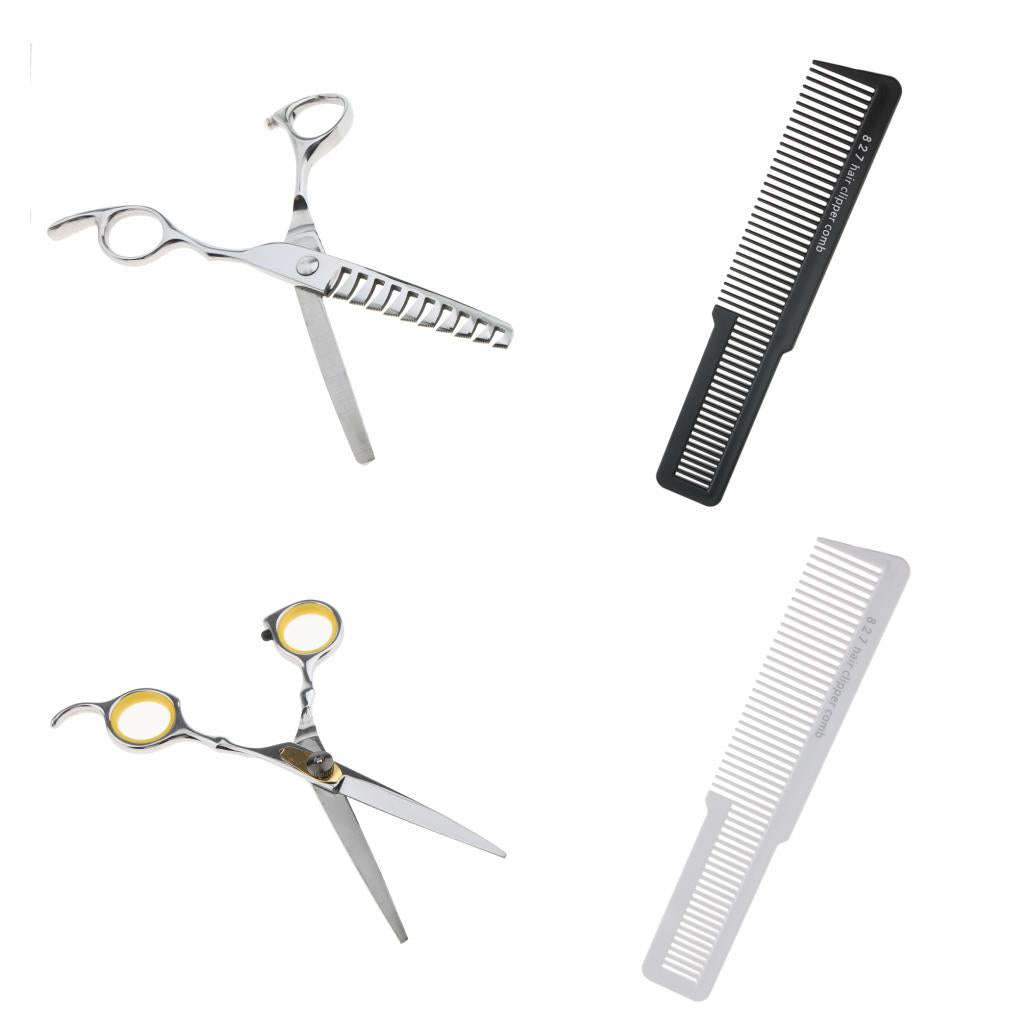 2pcs Flat Top Salon Barber Clipper Comb+2pcs Hair Cutting Thinning Scissors