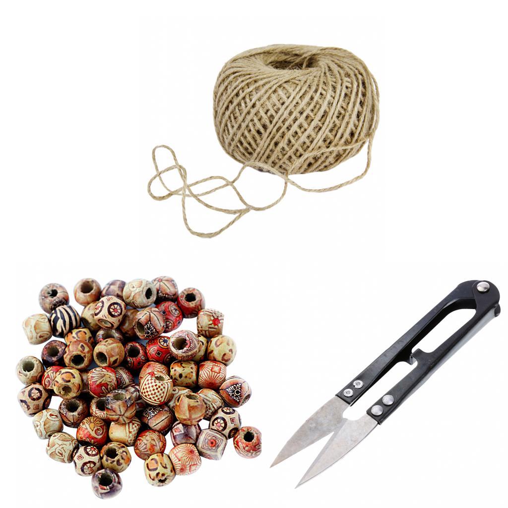 100 Piece Mixed 12mm Wooden Beads with Jute Twine Cord and Craft Scissors