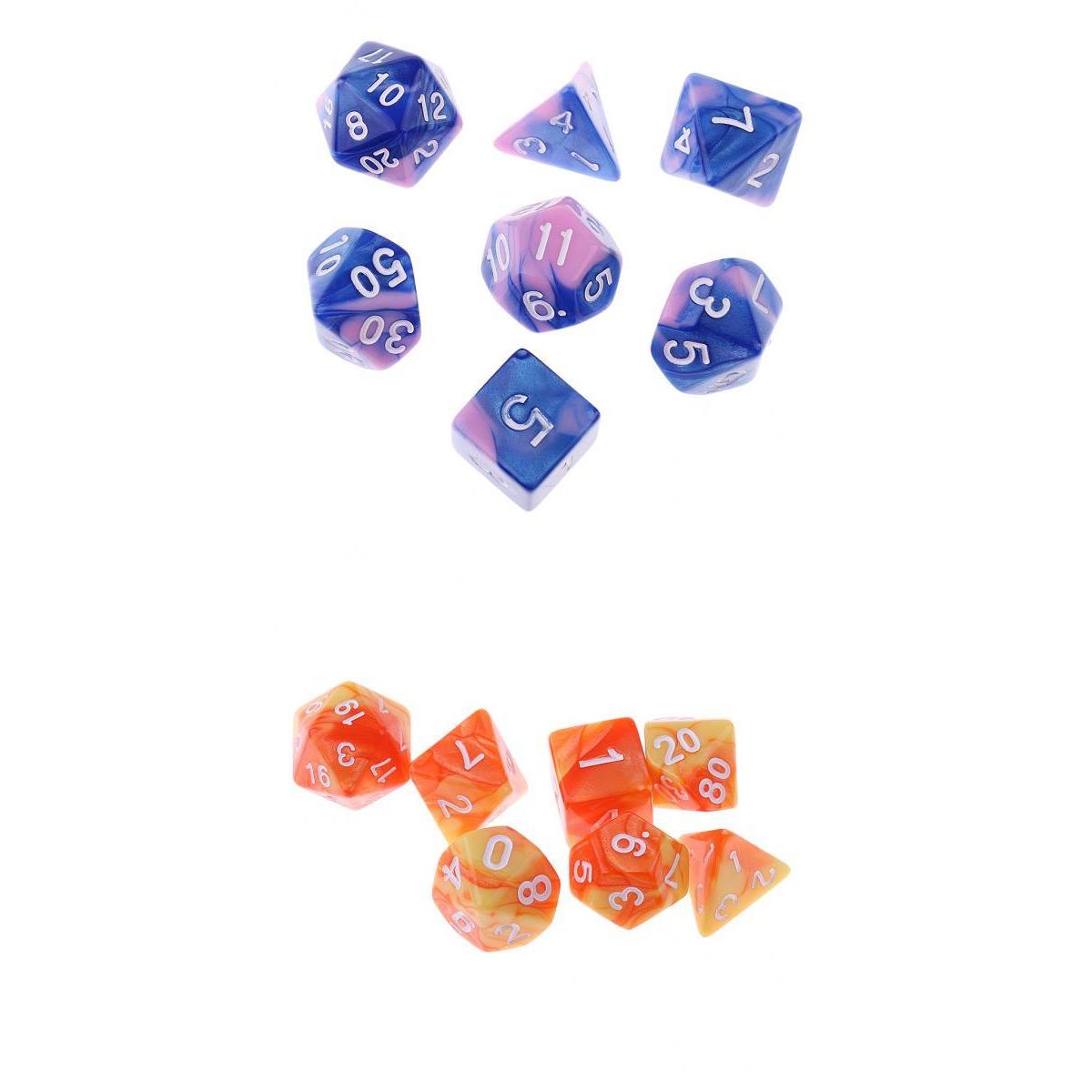 14 Pieces Polyhedral Dice 16mm for Dice Orange + Blue