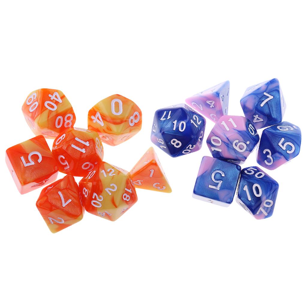 14 Pieces Polyhedral Dice 16mm for Dice Orange + Blue