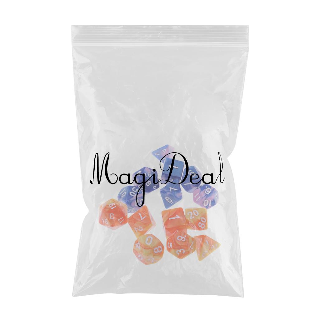14 Pieces Polyhedral Dice 16mm for Dice Orange + Blue
