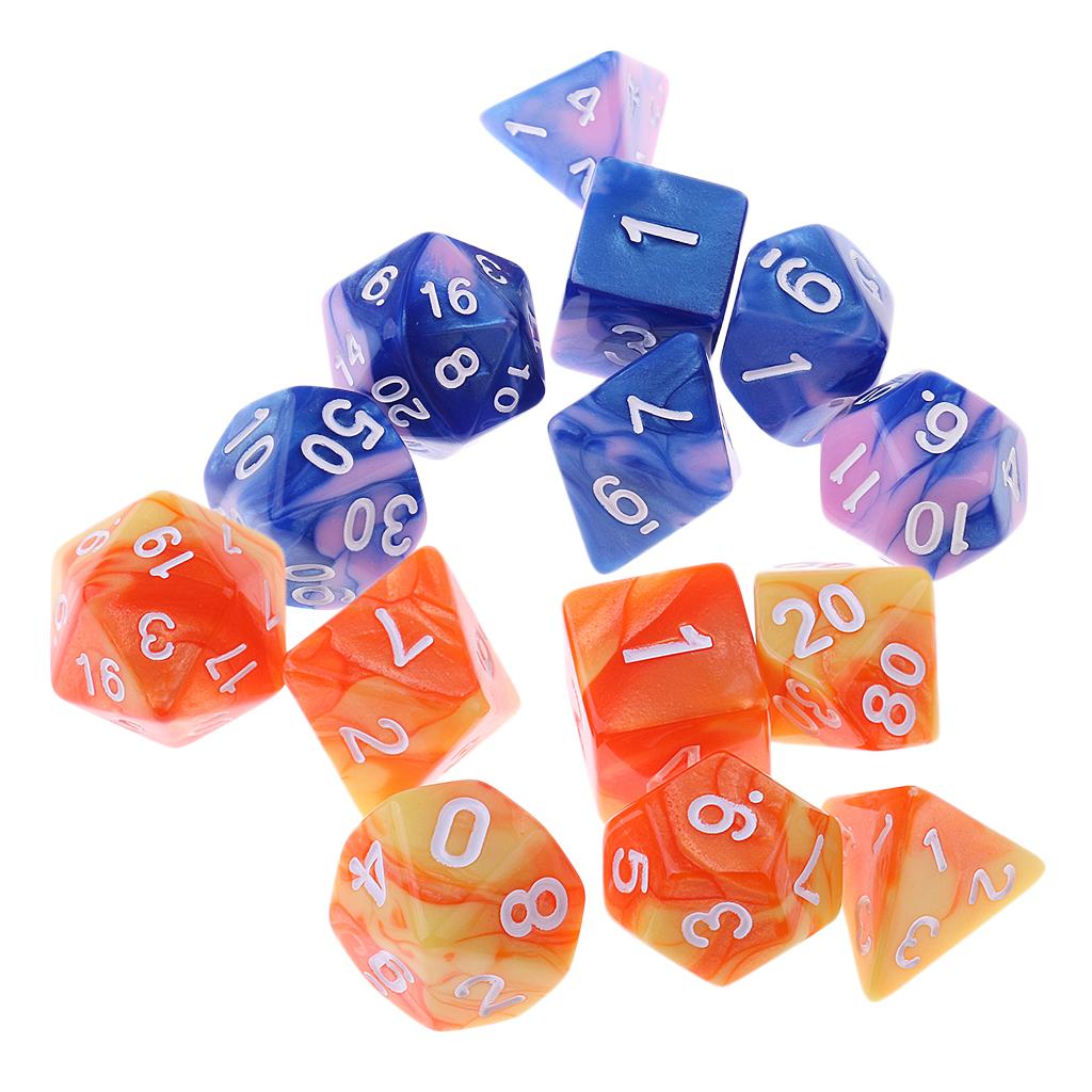 14 Pieces Polyhedral Dice 16mm for Dice Orange + Blue
