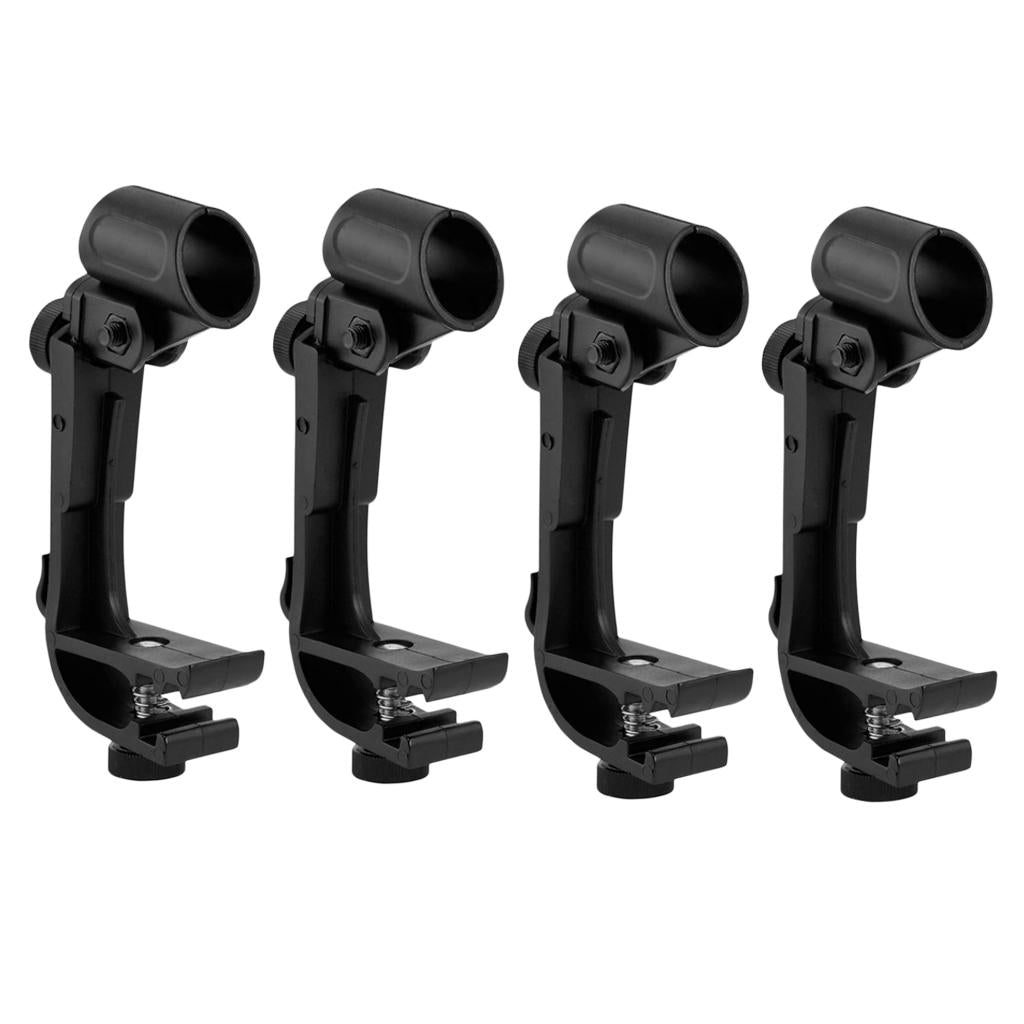 4Pcs Anti Shake Adjustable Height Clip-on Drum Mount Microphone Clamp Holder