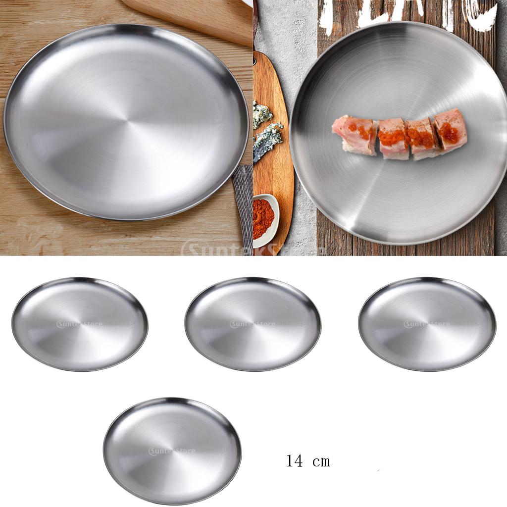 4x Stainless Steel Flat Dish plate Double Insulated Thick Platter for BBQ