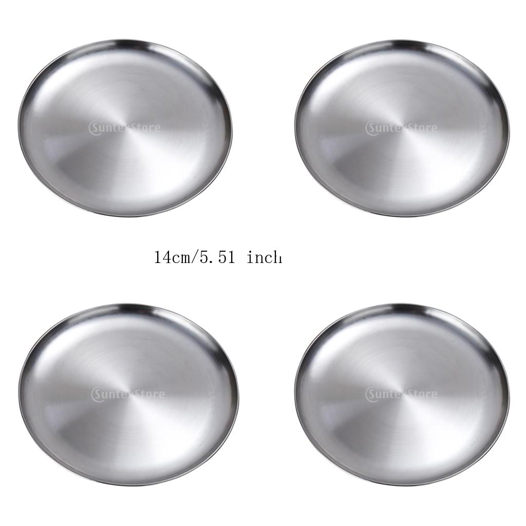 4x Stainless Steel Flat Dish plate Double Insulated Thick Platter for BBQ