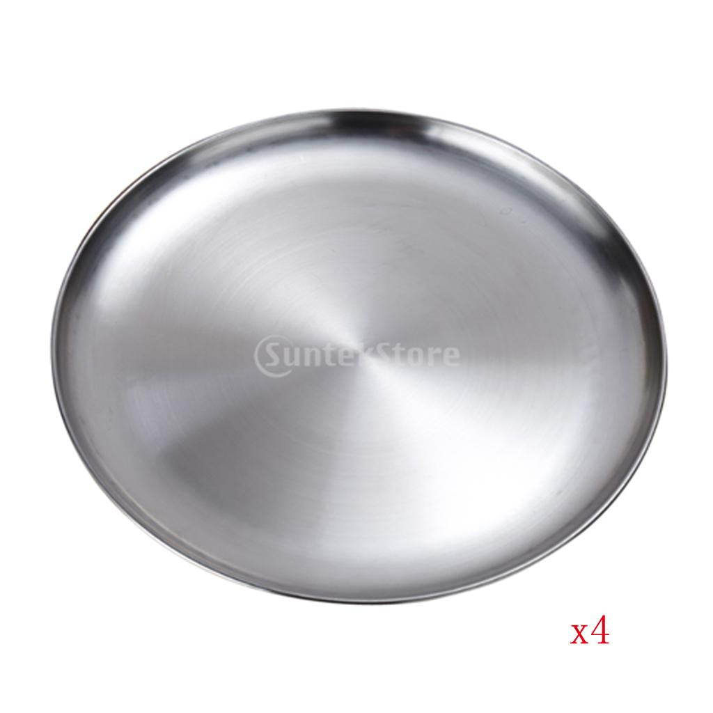 4x Stainless Steel Flat Dish plate Double Insulated Thick Platter for BBQ