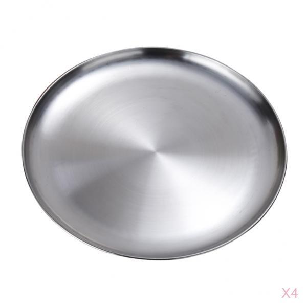 4x Stainless Steel Flat Dish plate Double Insulated Thick Platter for BBQ