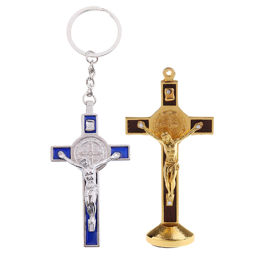 2PCS Crucifix Jesus Christ Cross Statues Figurine for Car Home Chapel Decor