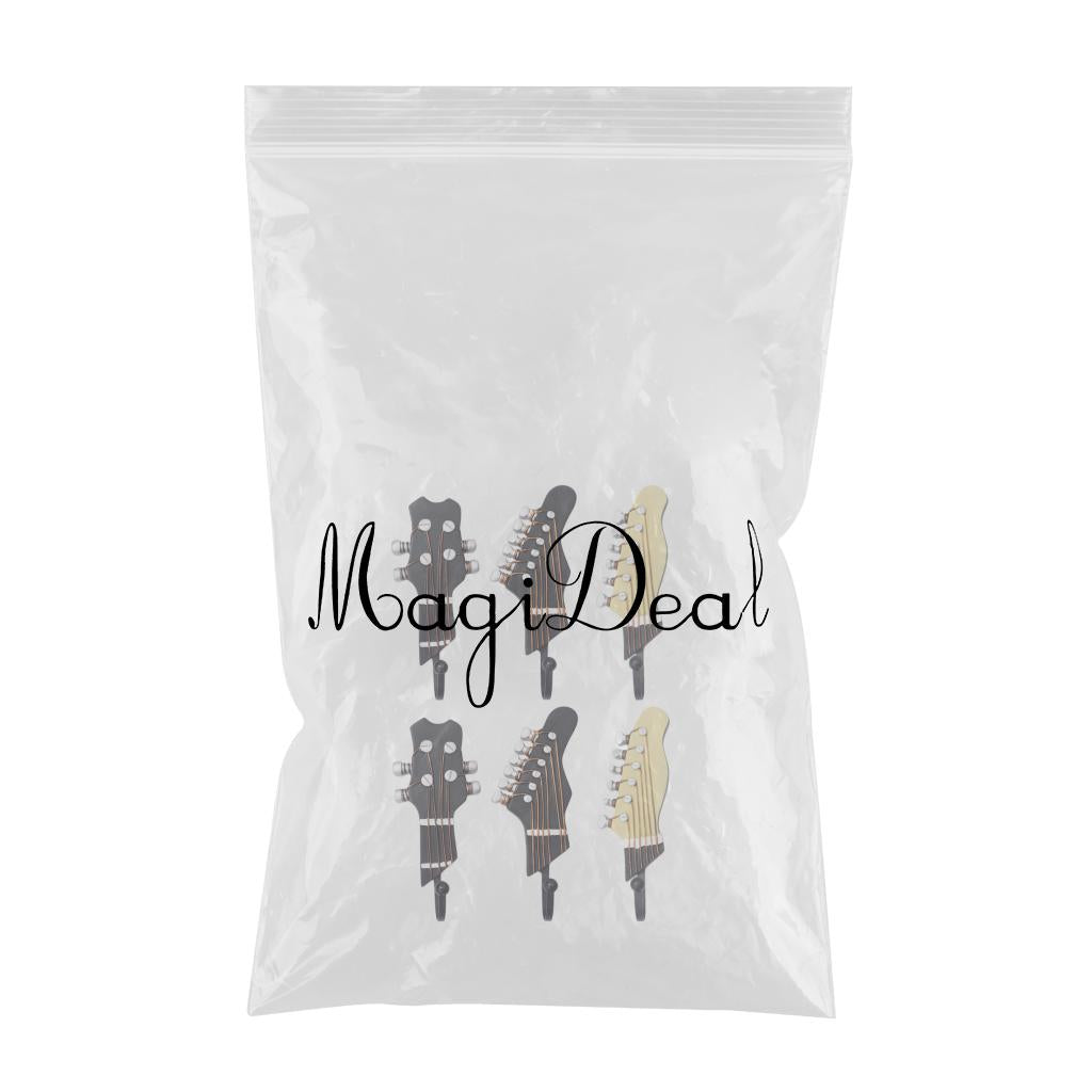 6PCS Guitar Heads Music Home Resin Clothes Hat Hanger Hook Wall Mounted
