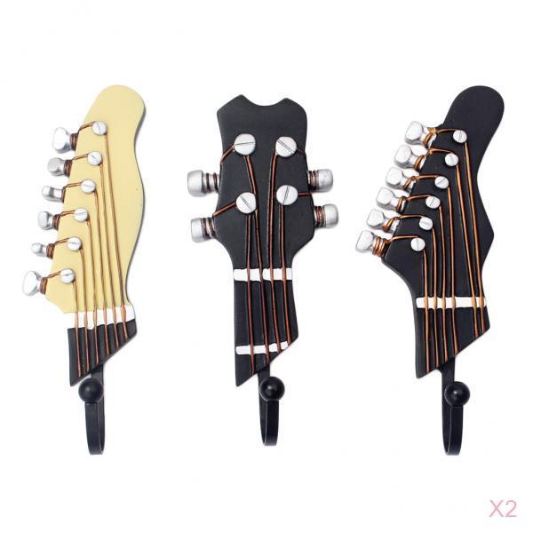 6PCS Guitar Heads Music Home Resin Clothes Hat Hanger Hook Wall Mounted