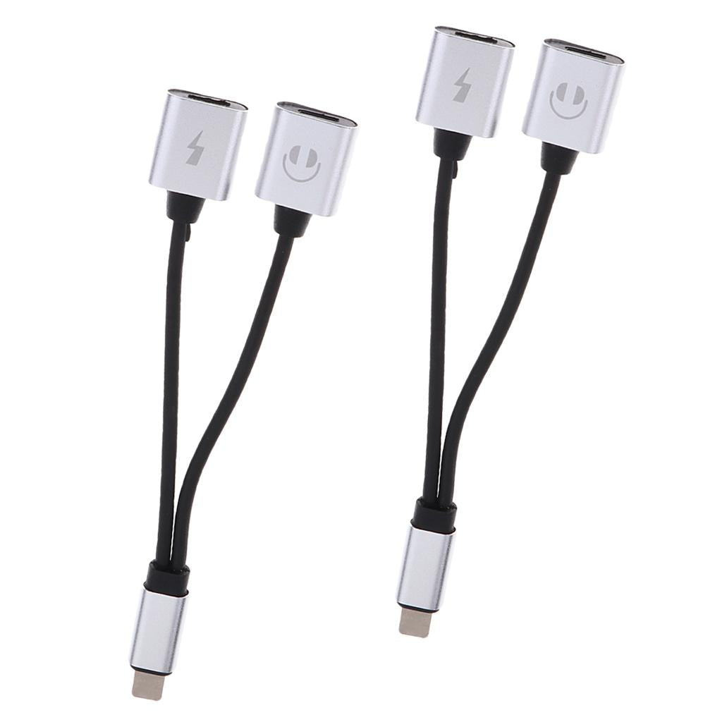 2 Pieces Double Jack Headphone Audio + Charging Adapter for iPhone Silver