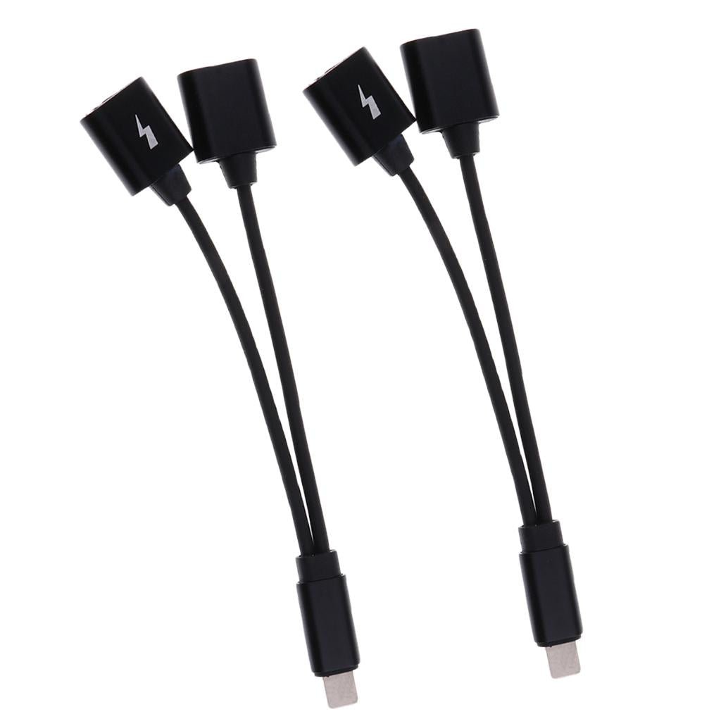 2 Pieces Double Jack Headphone Audio + Charging Adapter for iPhone Black