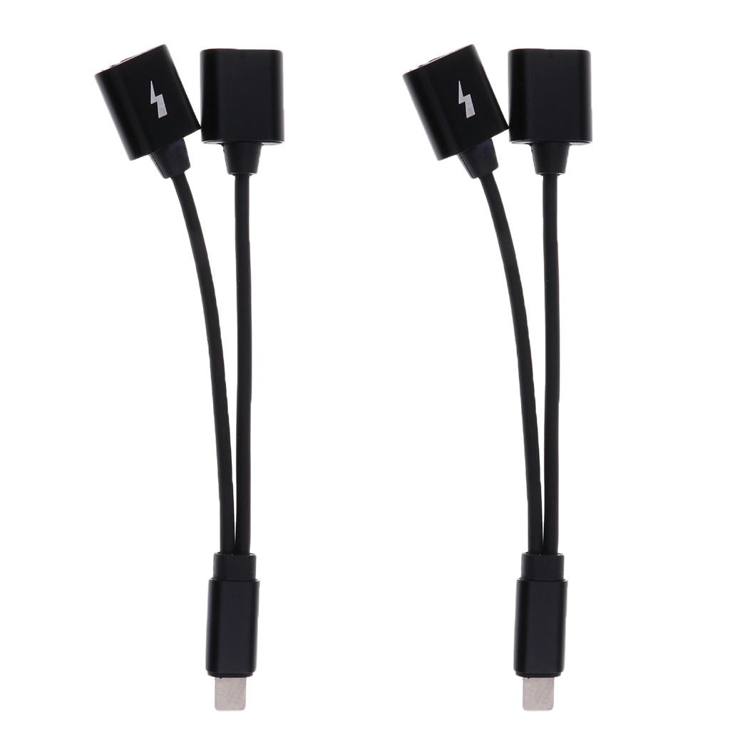 2 Pieces Double Jack Headphone Audio + Charging Adapter for iPhone Black