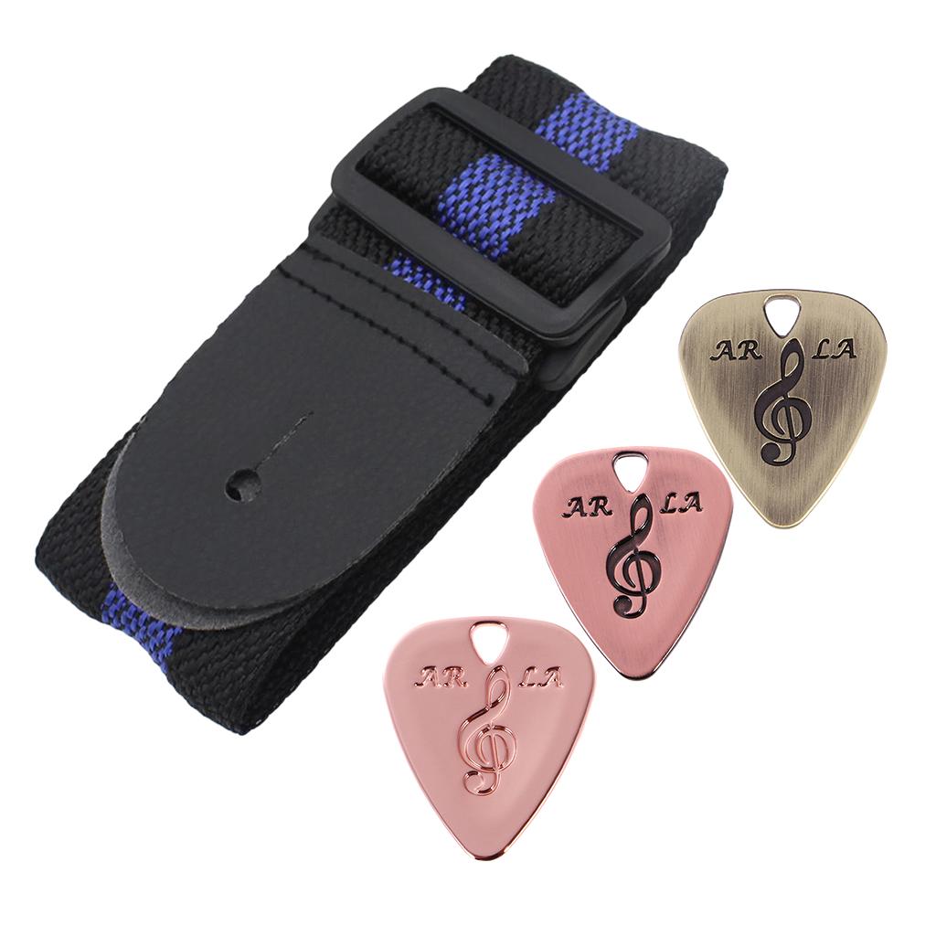 Adjustable Nylon Guitar Strap with 3pcs Picks Plectrums for Guitar