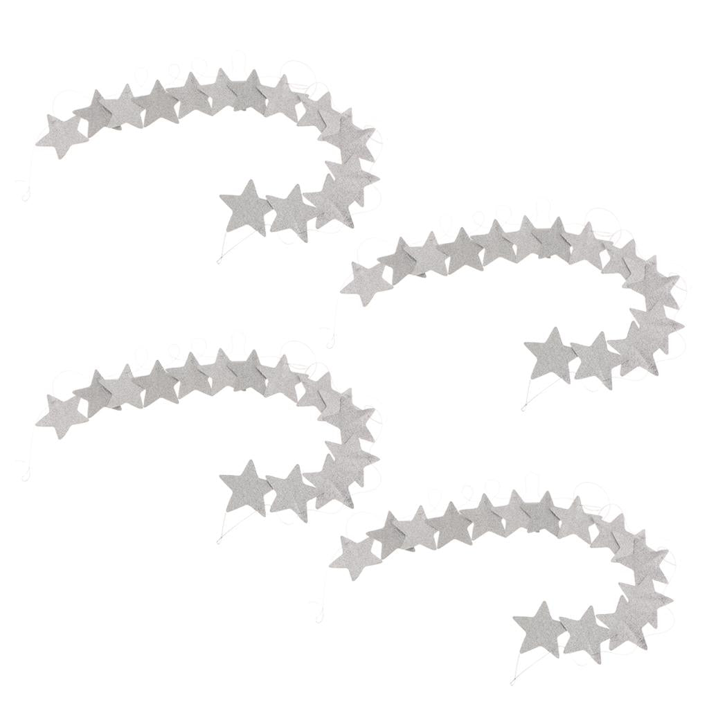 4Pcs 2M Glitter Star Hanging Bunting Luxury Garland Party Decoration Silver