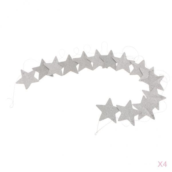 4Pcs 2M Glitter Star Hanging Bunting Luxury Garland Party Decoration Silver