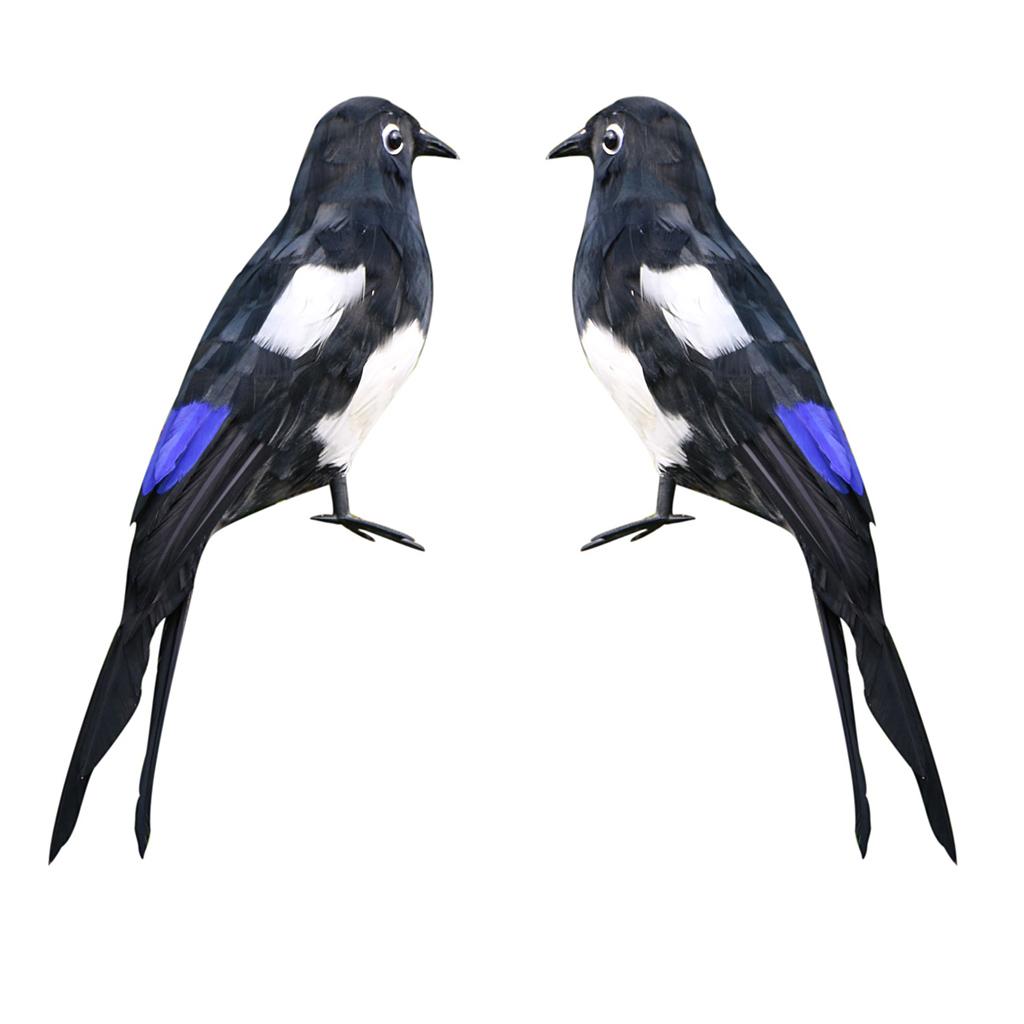 1 Pair of Artificial Feathered Animal Bird Magpie Garden Figurine Home Decor