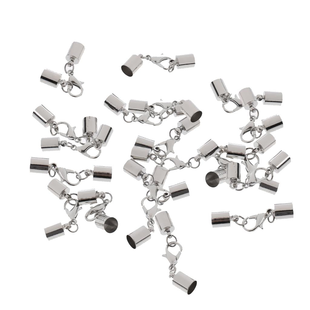 10 Pieces Silver Barrel Beads Leather Cord Ends Caps Jewelry Making DIY