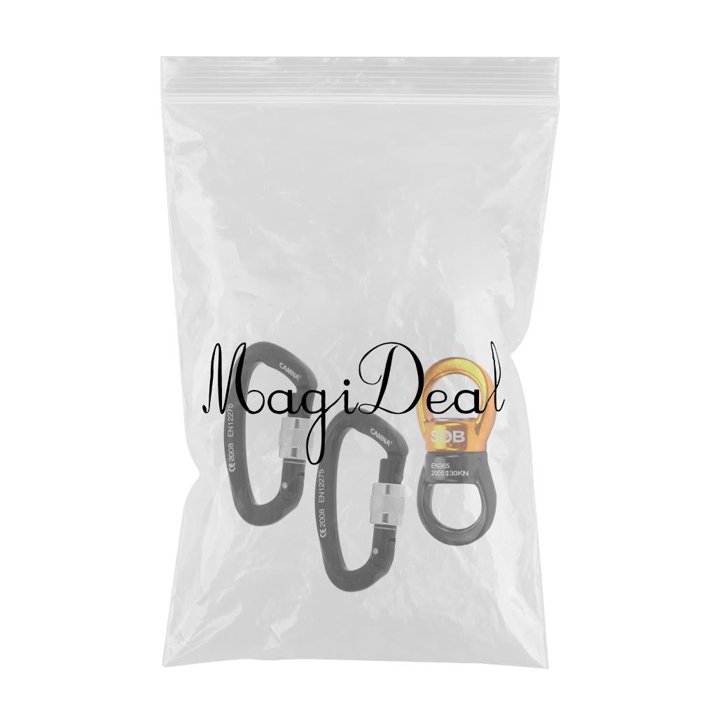 1 Pair Climbing 25KN Screw Lock Carabiner+ 30KN Swivel Ring Rotary Connector