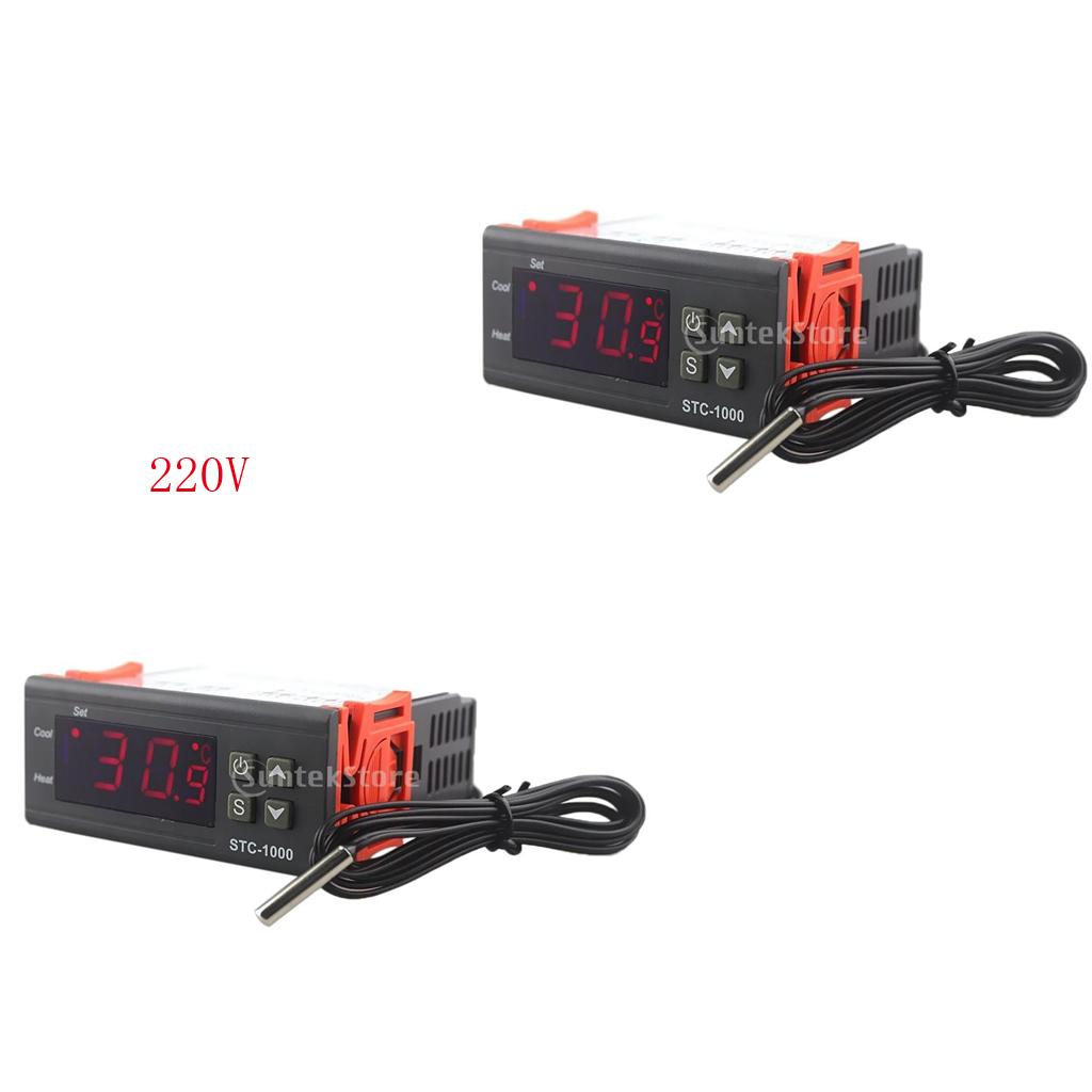 2x STC-1000 AC/DC 220V/10A LED Temperature Controller Thermostat+Sensor