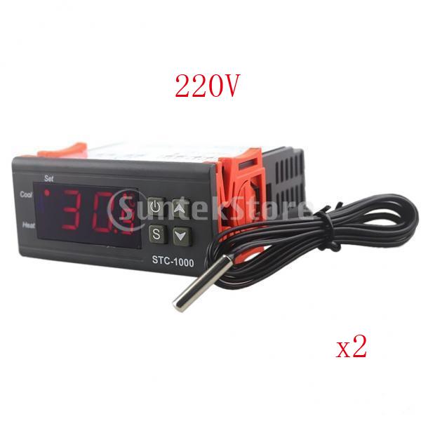2x STC-1000 AC/DC 220V/10A LED Temperature Controller Thermostat+Sensor