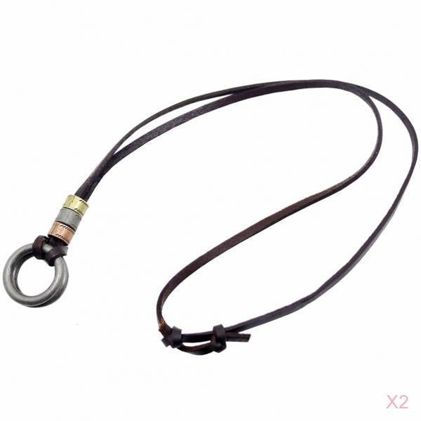 2pcs Vintage Leather Rope Circle Pendant Necklace Eyeglasses Holder Strap