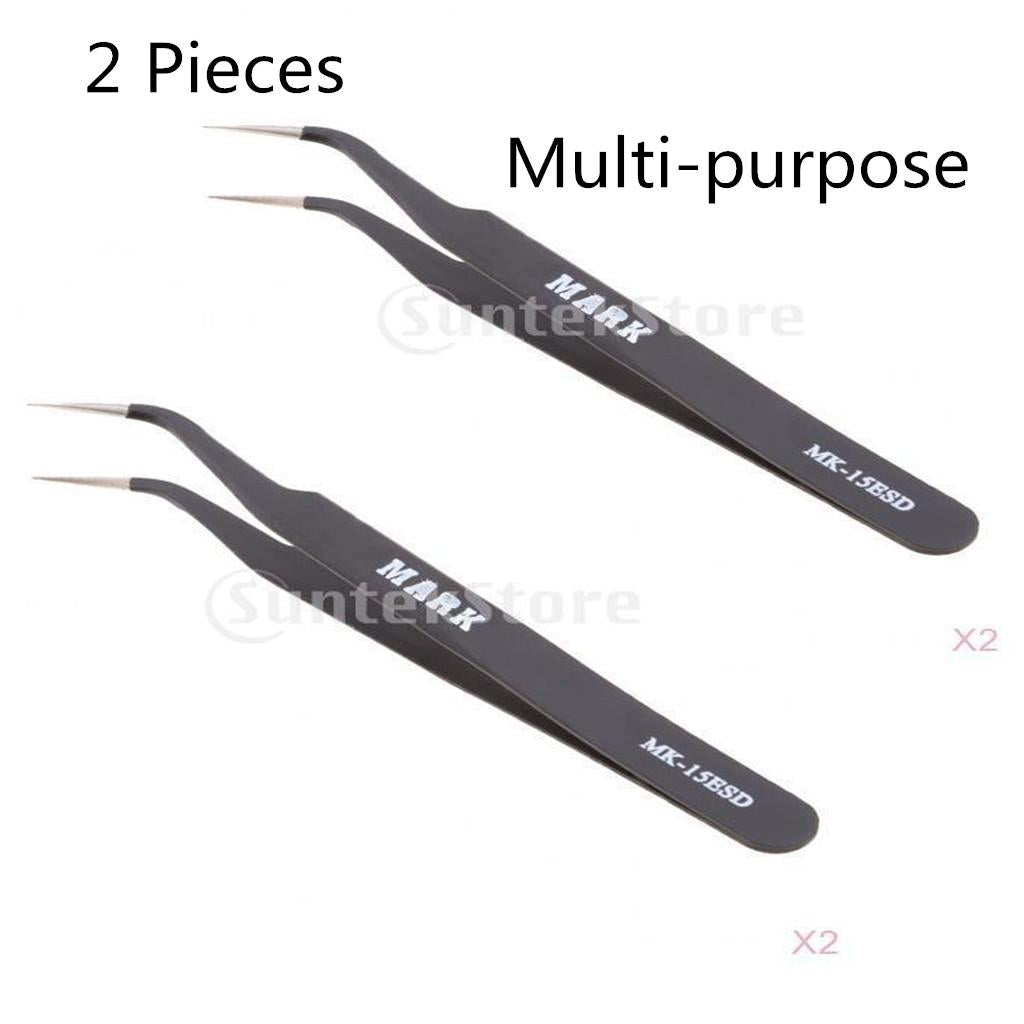 2 Pieces X Type Pointed Straight Curved Tweezers for Cell Phone Repair