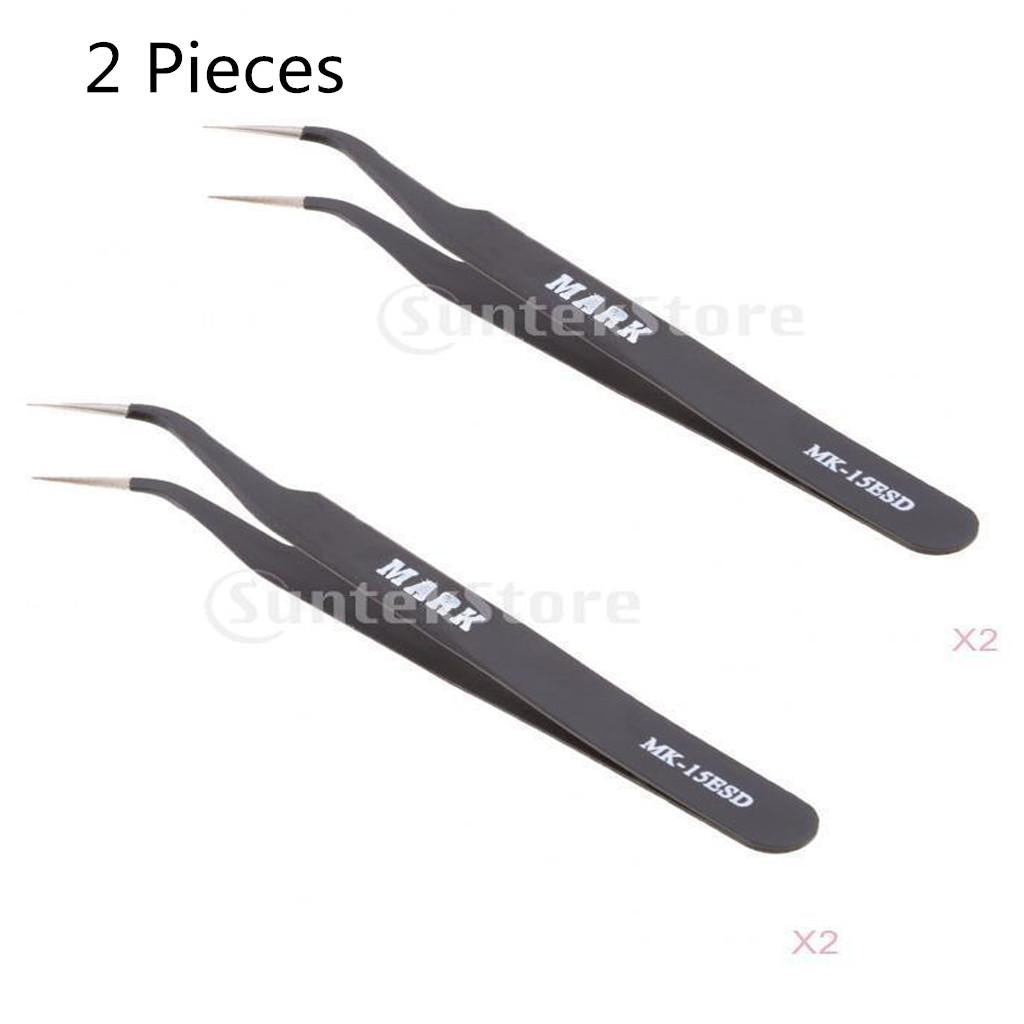 2 Pieces X Type Pointed Straight Curved Tweezers for Cell Phone Repair