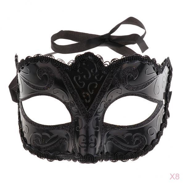 8 Pieces Women Mens Masquerade Ball Mask Venetian Party Eye Mask Black