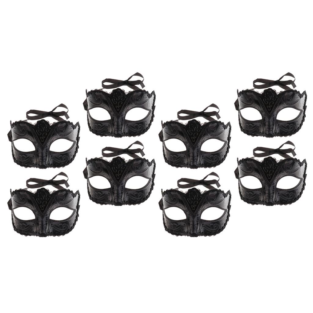 8 Pieces Women Mens Masquerade Ball Mask Venetian Party Eye Mask Black