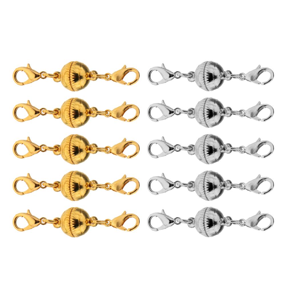 10Pcs Gold Silver Ball Magnetic Lobster Clasps for Jewelry Necklace Bracelet