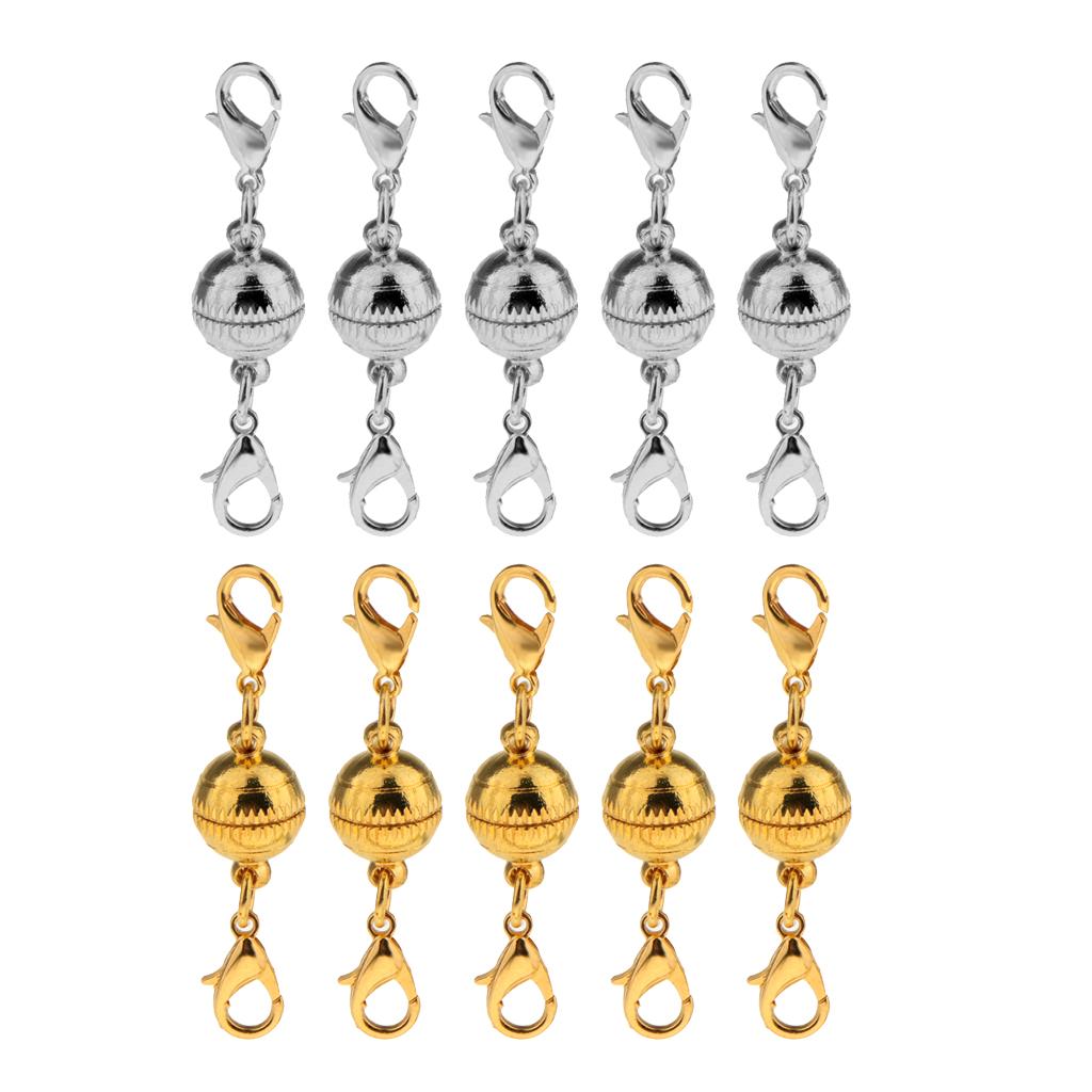 10Pcs Gold Silver Ball Magnetic Lobster Clasps for Jewelry Necklace Bracelet